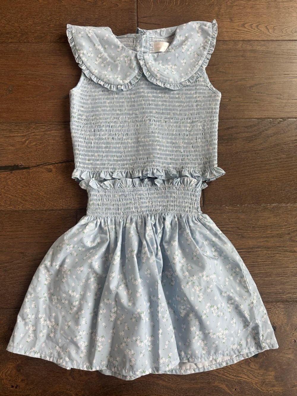 Cecil and Lou Light Blue Floral Smocked Kids Matching Set with Peter Pan Collar